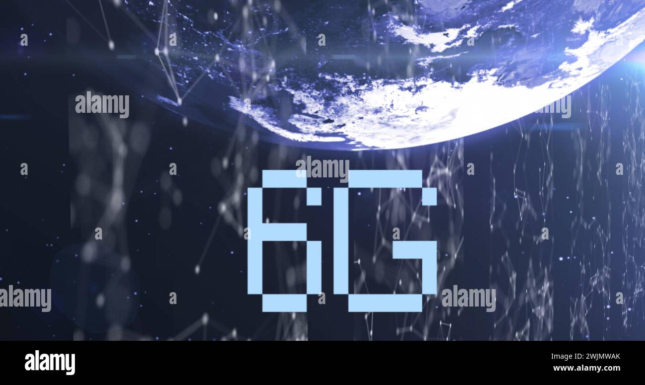 Image of 6g text, globe and computer data processing Stock Photo