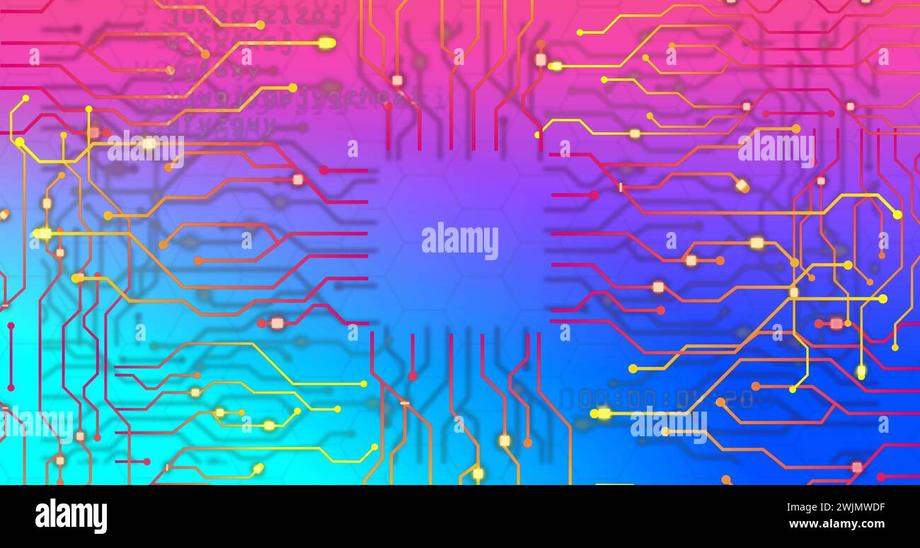 Image of connections and data processing over circuit board Stock Photo