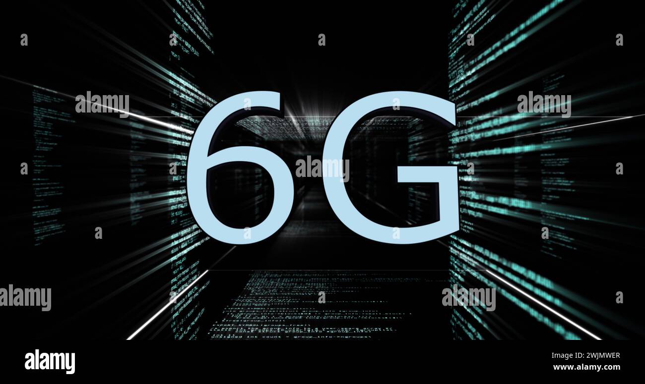 Image of 6g text and computer data processing Stock Photo