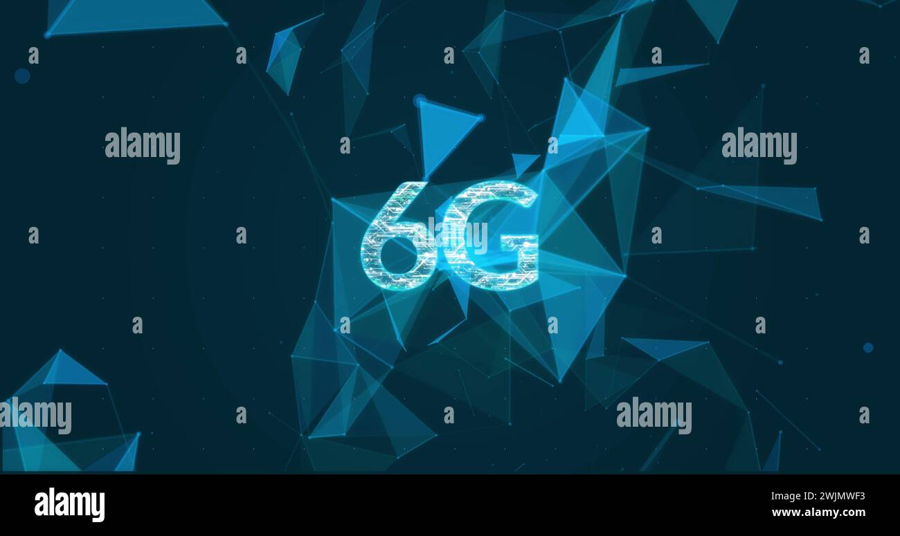 Image of 6g text and computer data processing Stock Photo