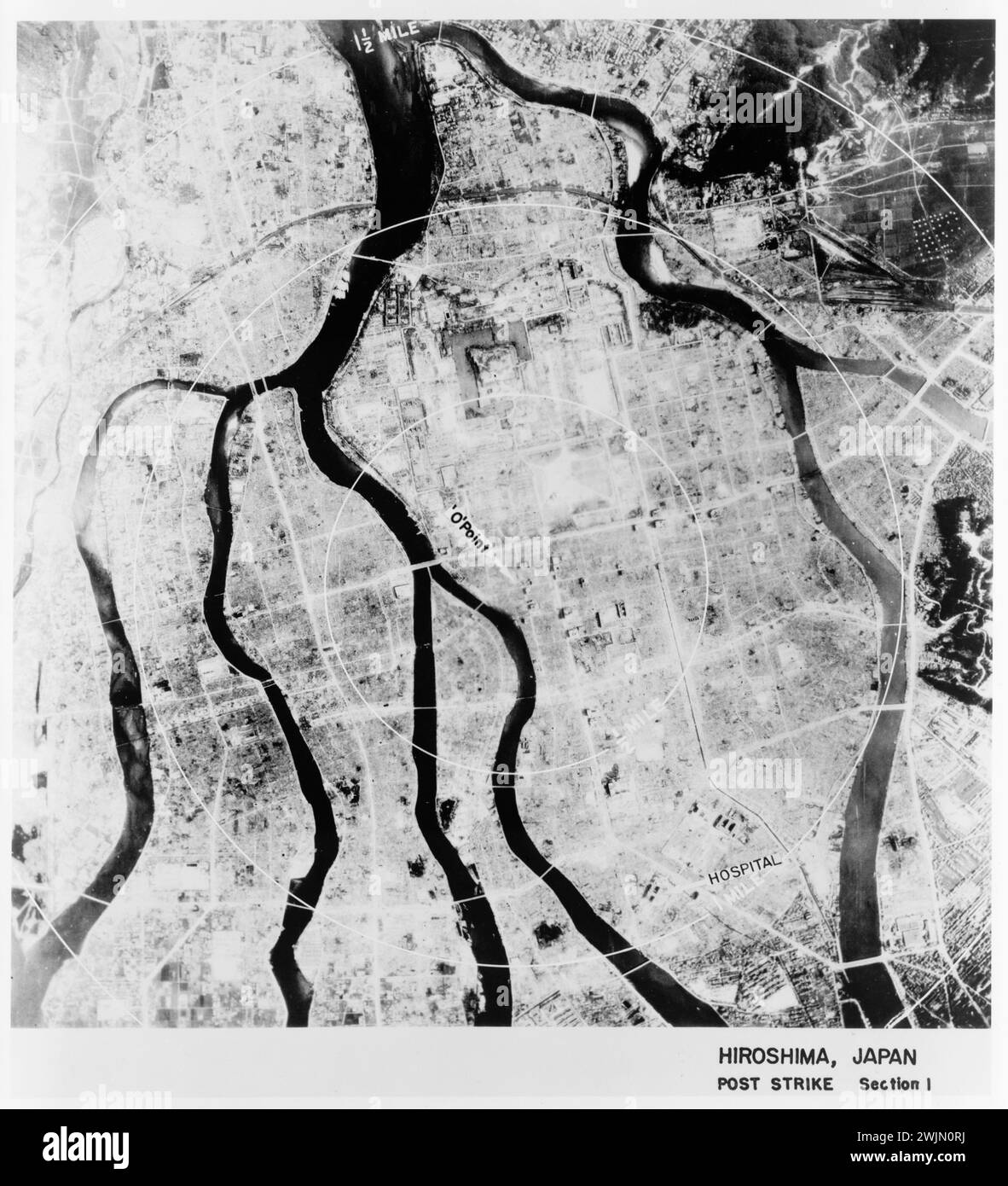 Atomic Bomb disaster, Japan - Aerial view of Hiroshima after the bomb, 1946 - U.S. Army photo. Stock Photo