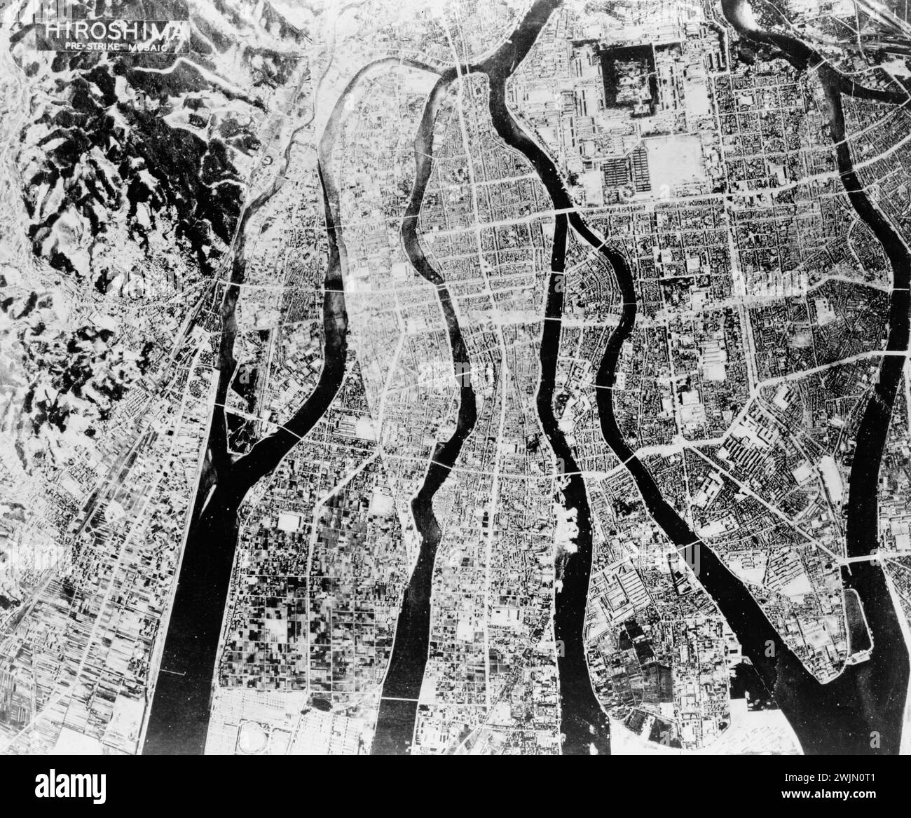 Pre-strike aerial view of Hiroshima - before aug 6, 1945 Pre-strike aerial view of Hiroshima - before aug 6, 1945 Stock Photo