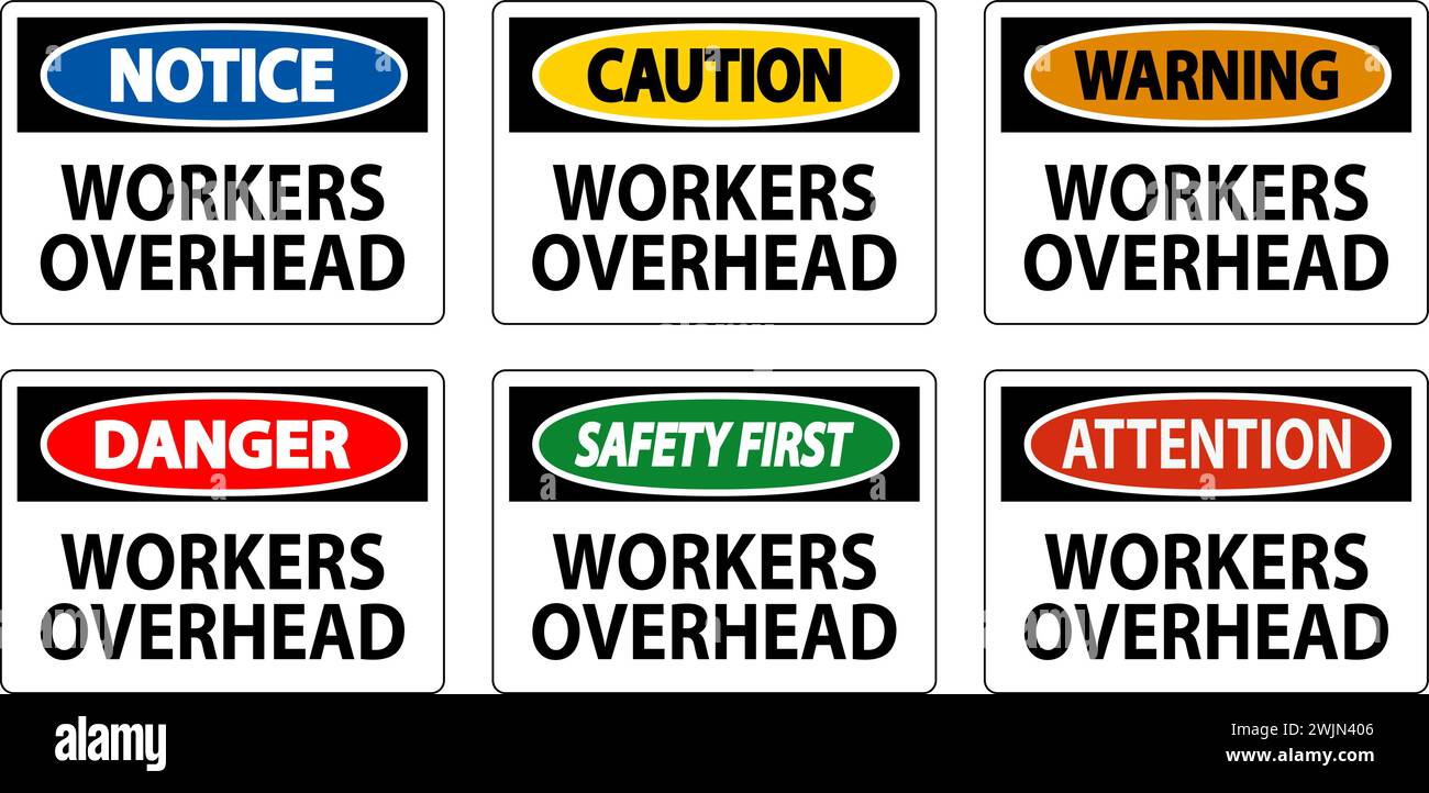 Warning Falling Debris Sign, Workers Overhead Falling Objects Stock ...