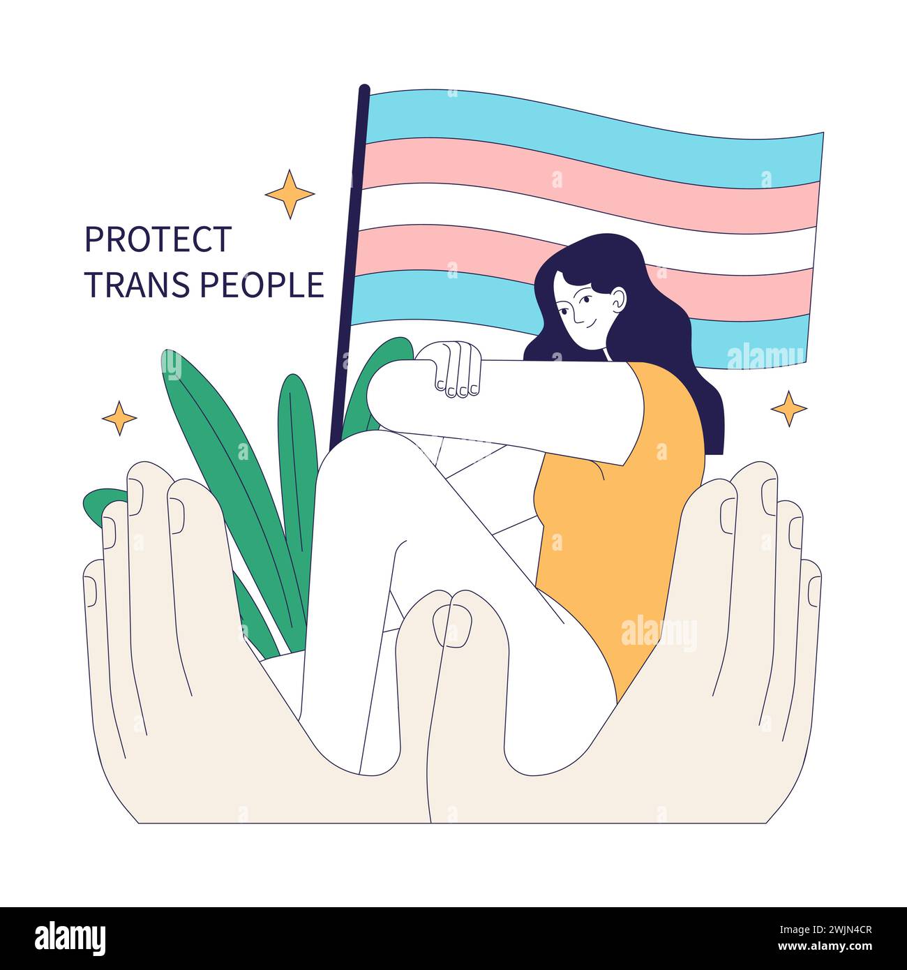 Gender transition. Transgender person mental health improvement. Trans woman self-reflection and mental health awareness. Trans rights and identity. Flat vector illustration Stock Vector