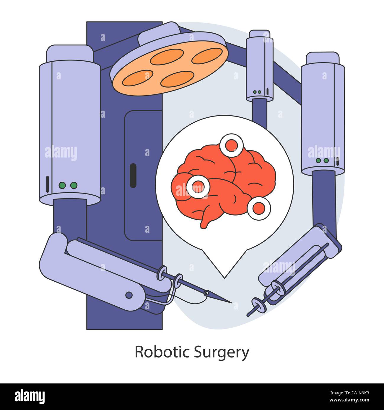 Surgical Precision concept. Robotic surgery with enhanced accuracy and control for complex procedures. Technological leap in operative care. Flat vector illustration. Stock Vector