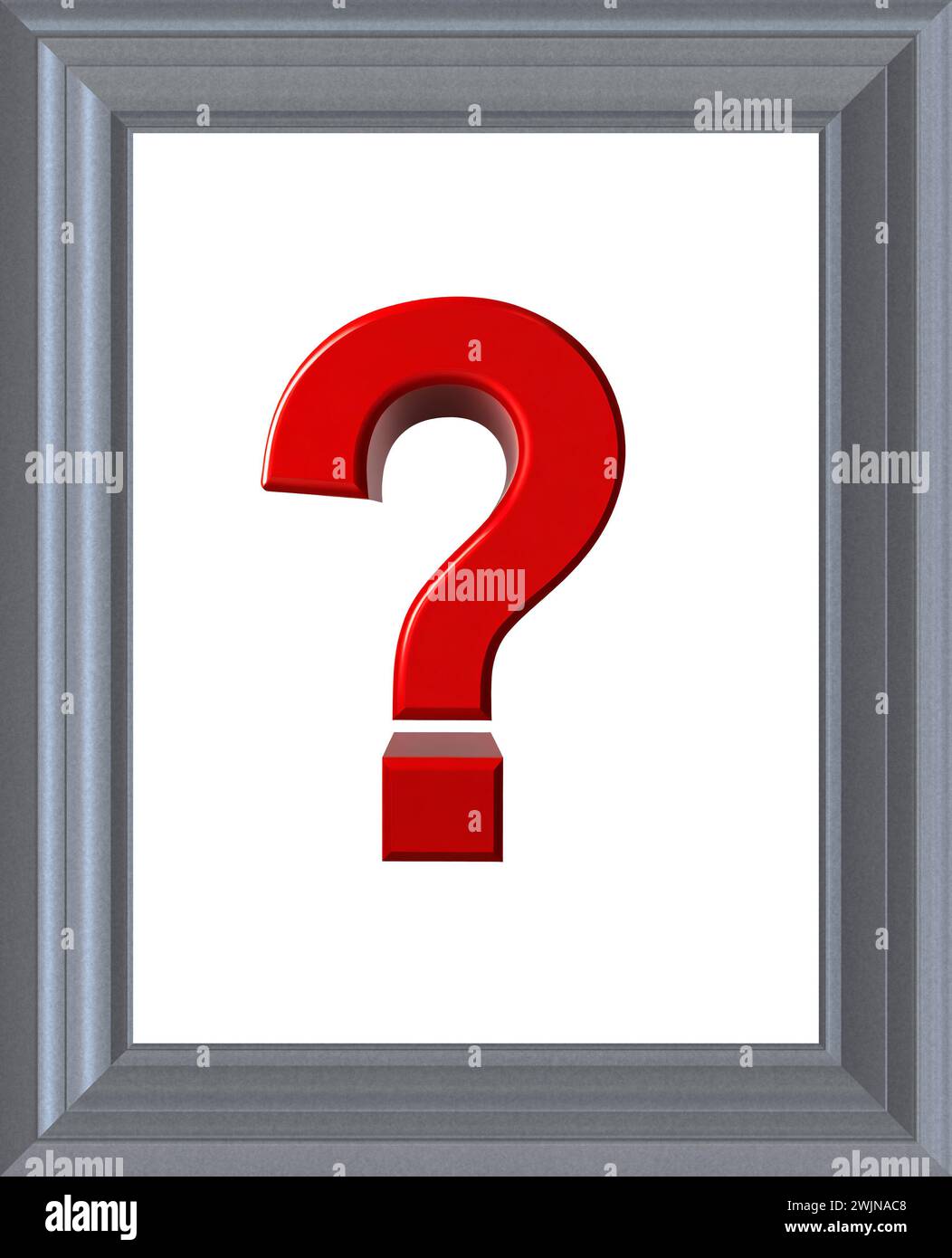 big red question mark inside a picture frame Stock Photo