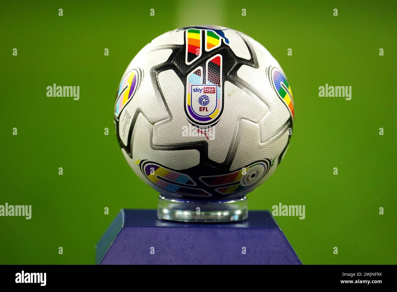 General view of the official matchday ball, the Puma Orbita 1 EFL Football, ahead of the Sky Bet Championship match at The Hawthorns, West Bromwich. Picture date: Friday February 16, 2024. Stock Photo