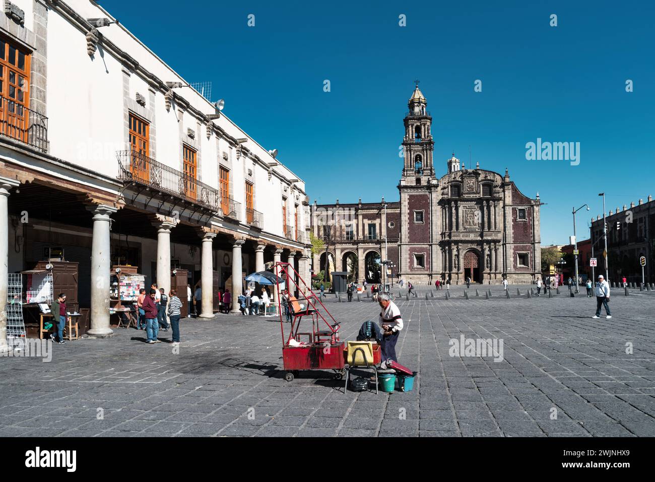 Santo Domingo plaza and Church in Old Town Mexico City, Mexico. Stock Photo