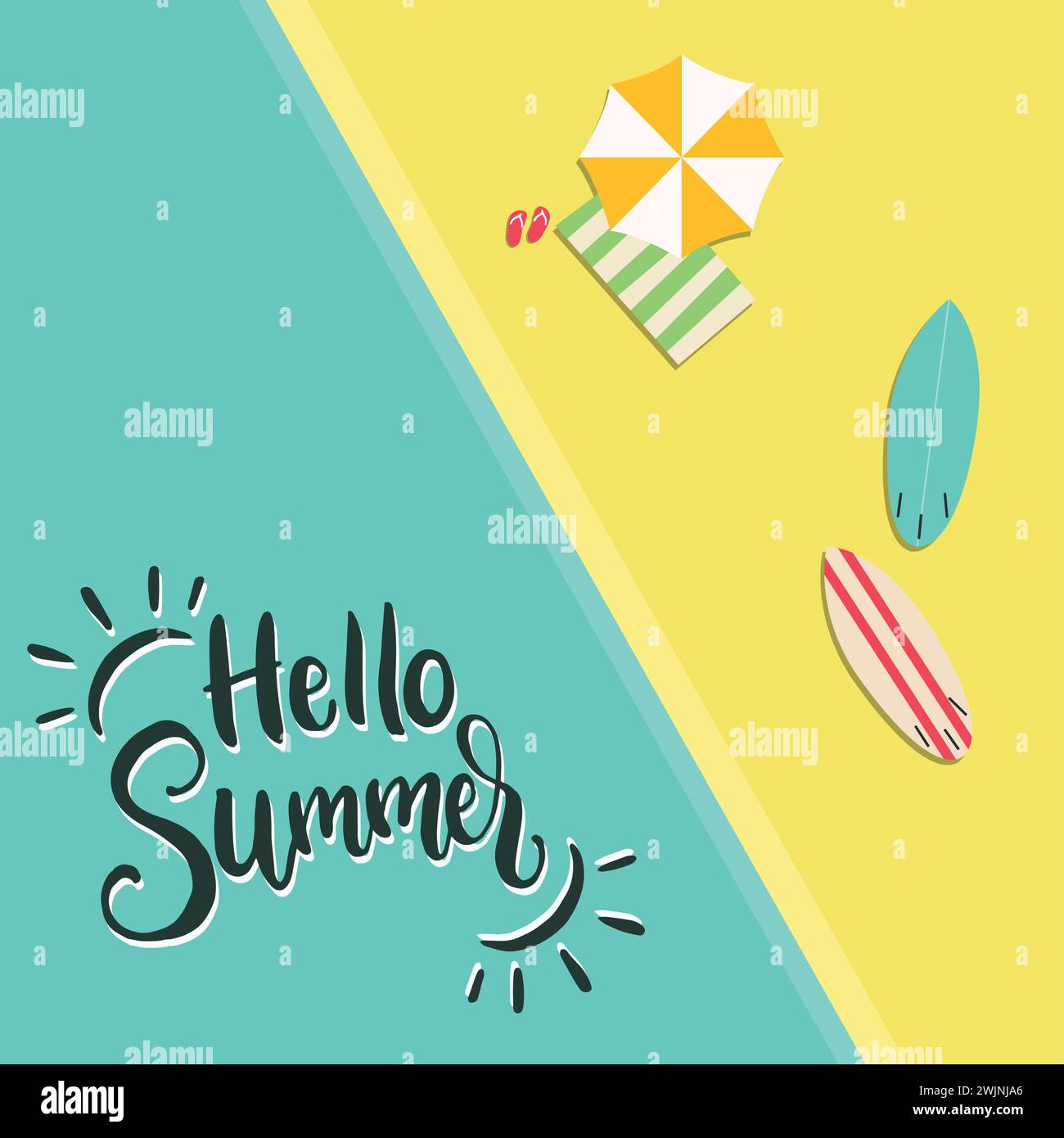 Top view of a summer beach with surfboards and umbrellas Vector Stock ...