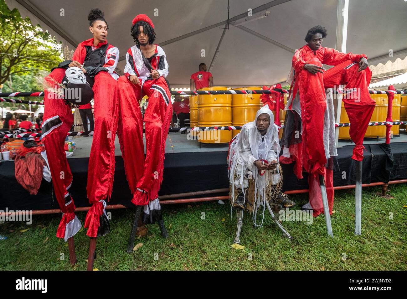 Moko Jumbie's on World Steel Pan Day celebration in Trinidad and Tobago Stock Photo Alamy