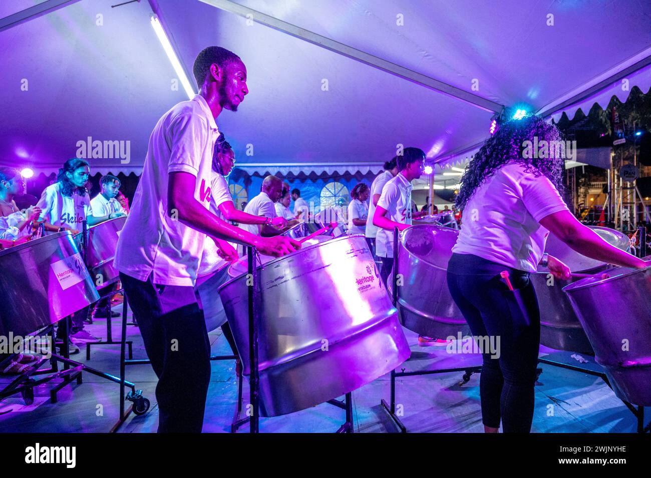 People playing a Steel Pan in World Pan Day celebration in Trinidad and