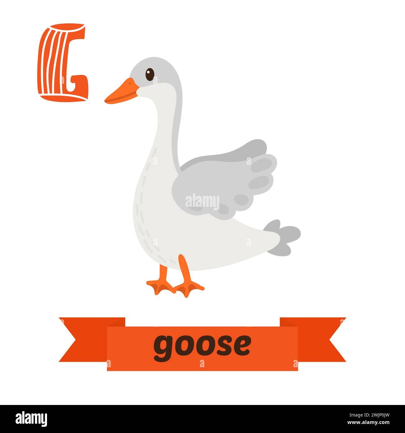 Goose. G letter. Cute children animal alphabet in vector. Funny cartoon animals. Vector illustration Stock Vector