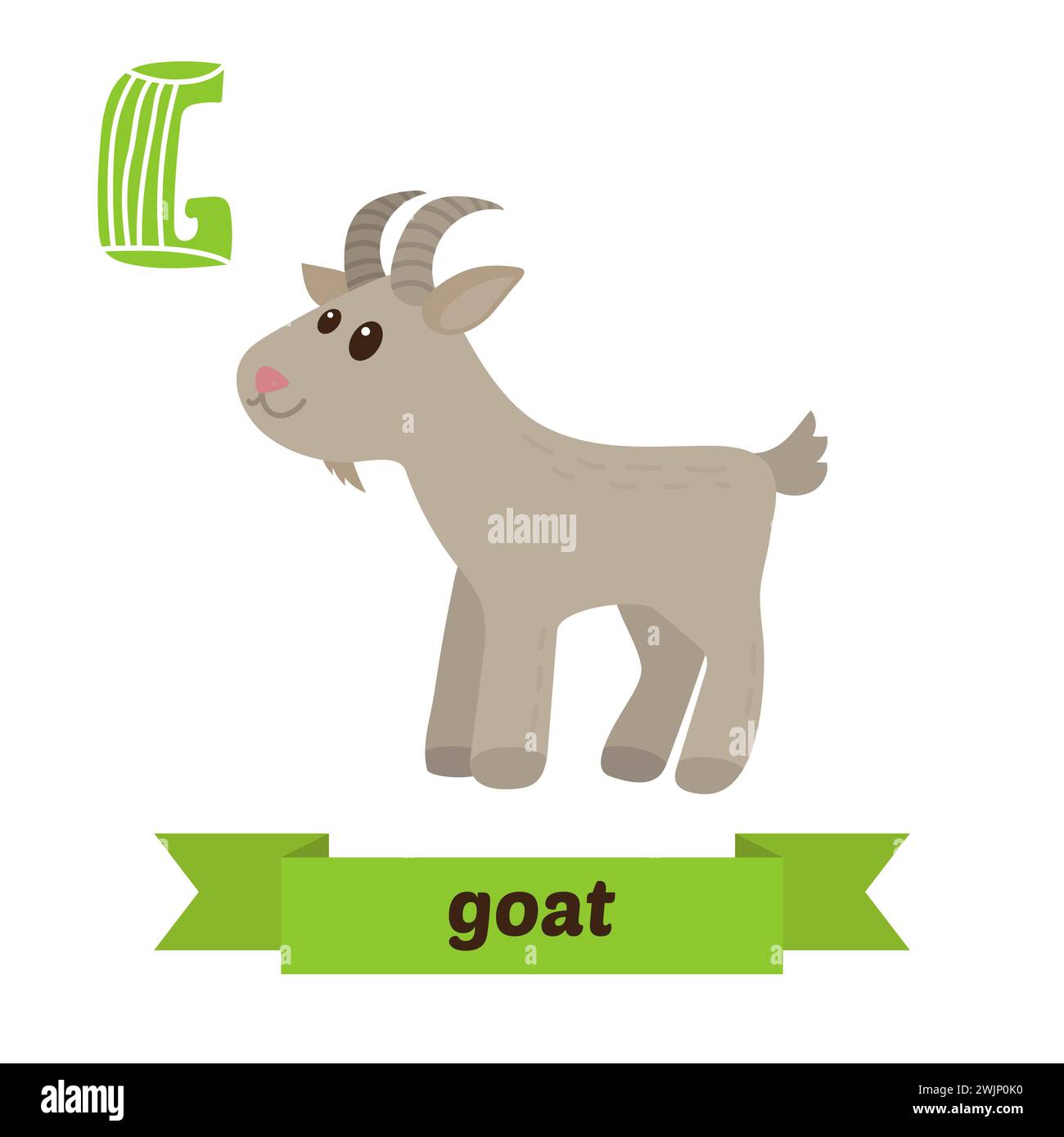 Goat. G letter. Cute children animal alphabet in vector. Funny cartoon animals. Vector illustration Stock Vector