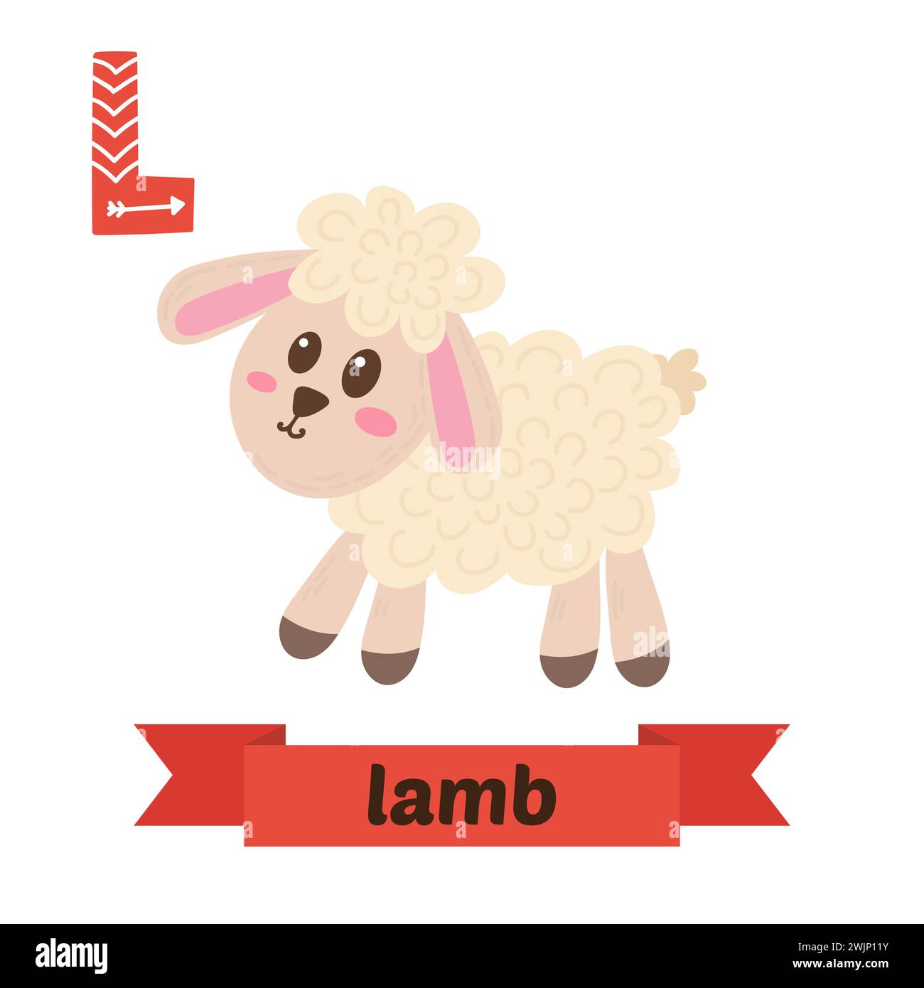 Lamb. L letter. Cute children animal alphabet in vector. Funny cartoon animals. Vector illustration Stock Vector