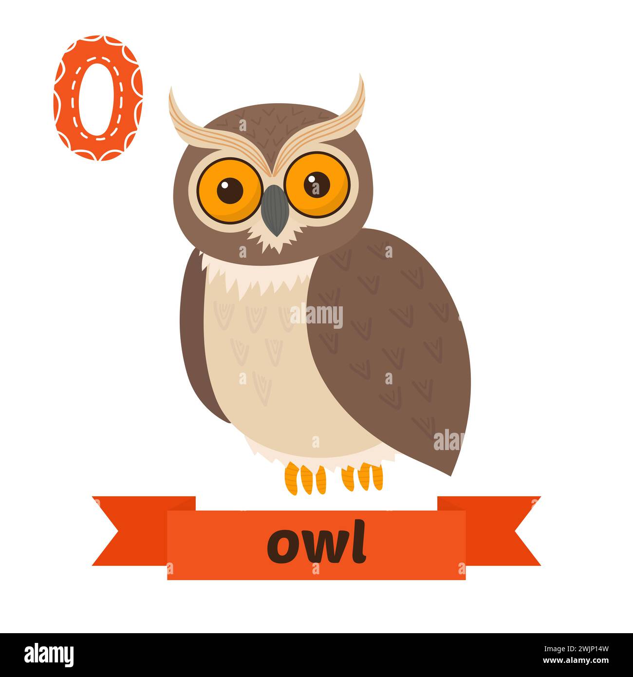 Owl. O letter. Cute children animal alphabet in vector. Funny cartoon animals. Vector illustration Stock Vector