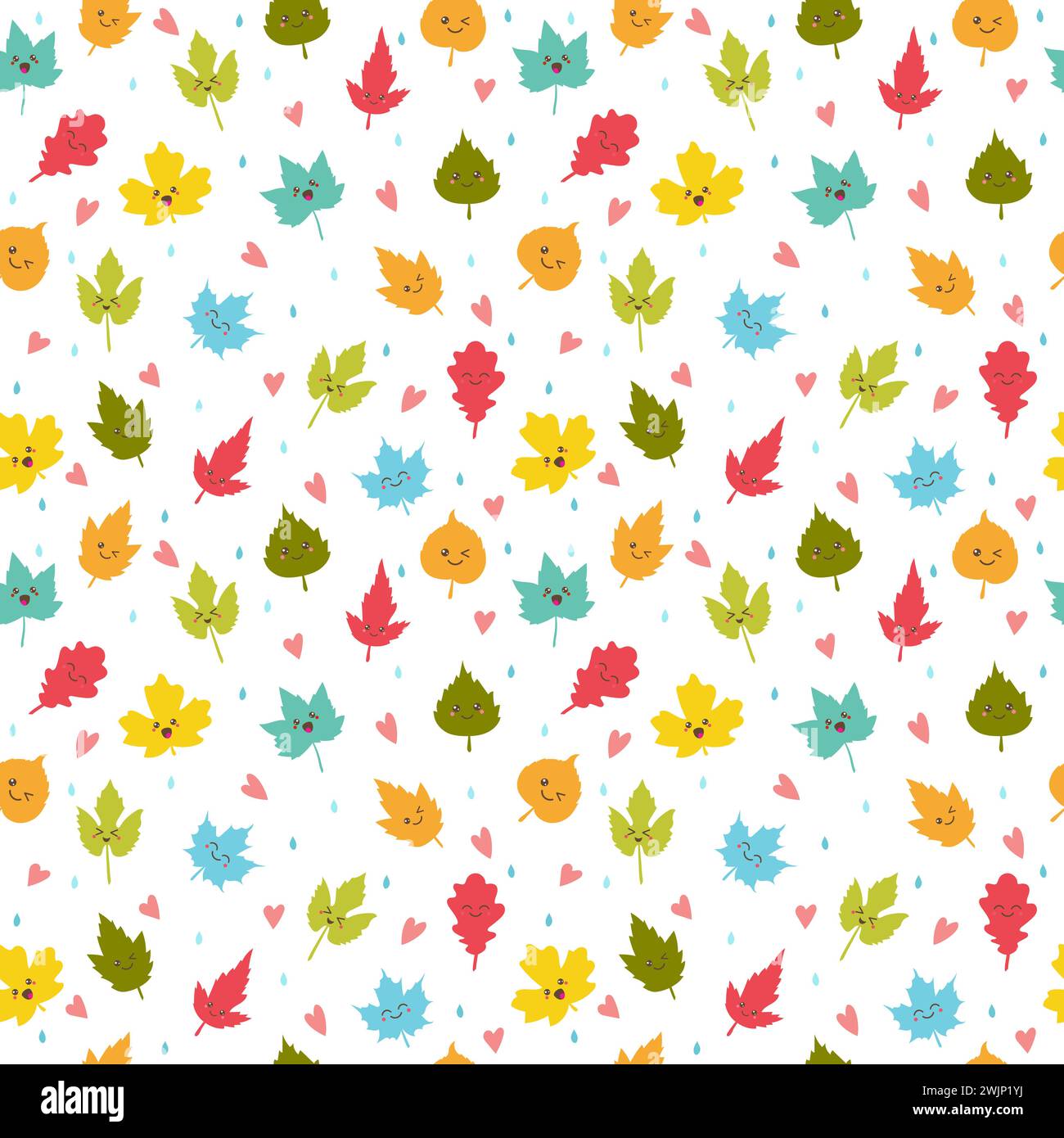 Seamless pattern with autumn leaves. Cute background with hearts ...