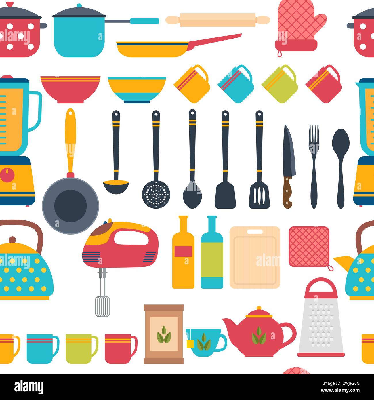Cooking utensils background. Seamless pattern with kitchen tools. Vector illustration Stock Vector