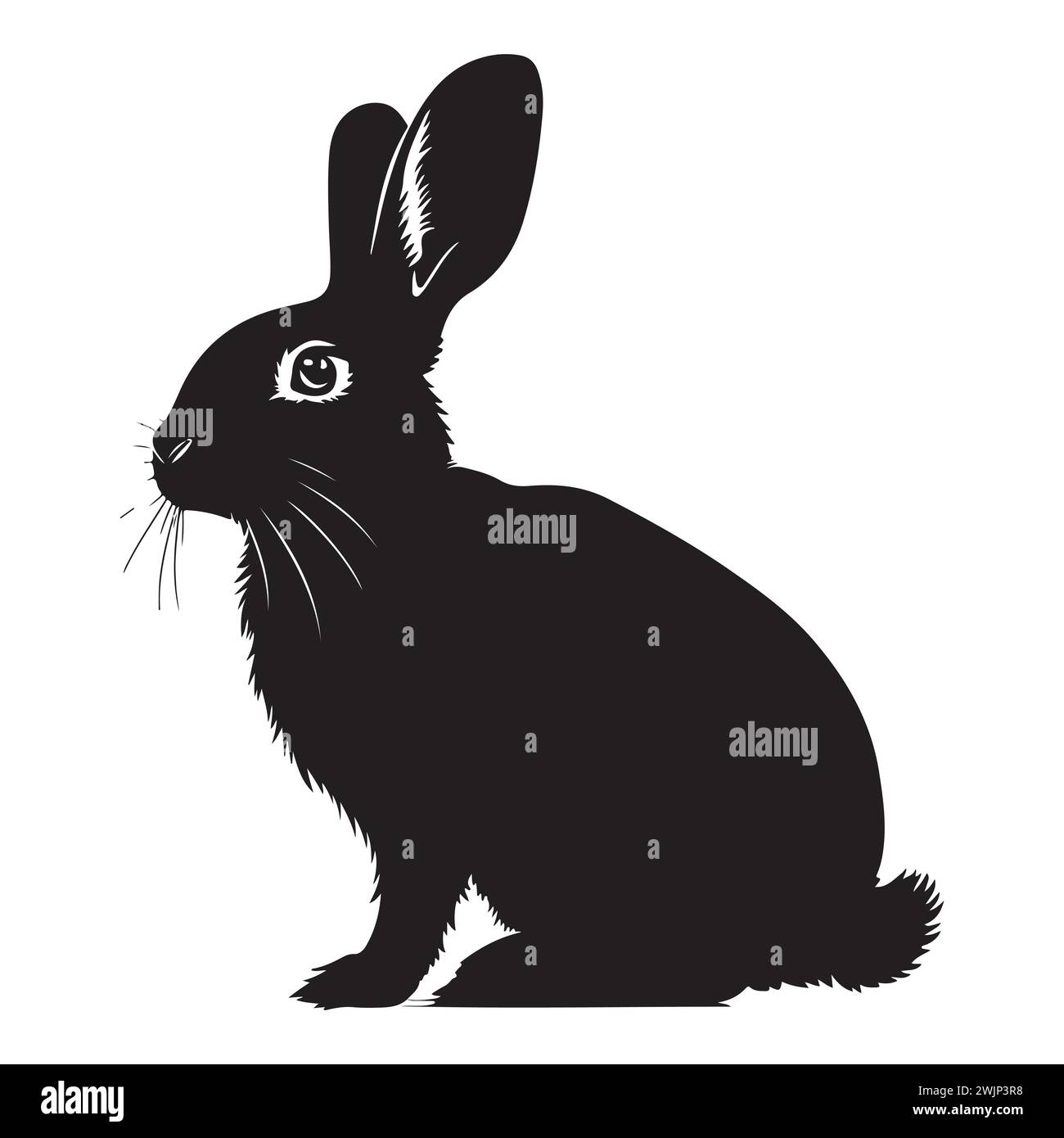 Sketch Realistic Rabbit Silhouette Illustration. Furry Easter Bunny