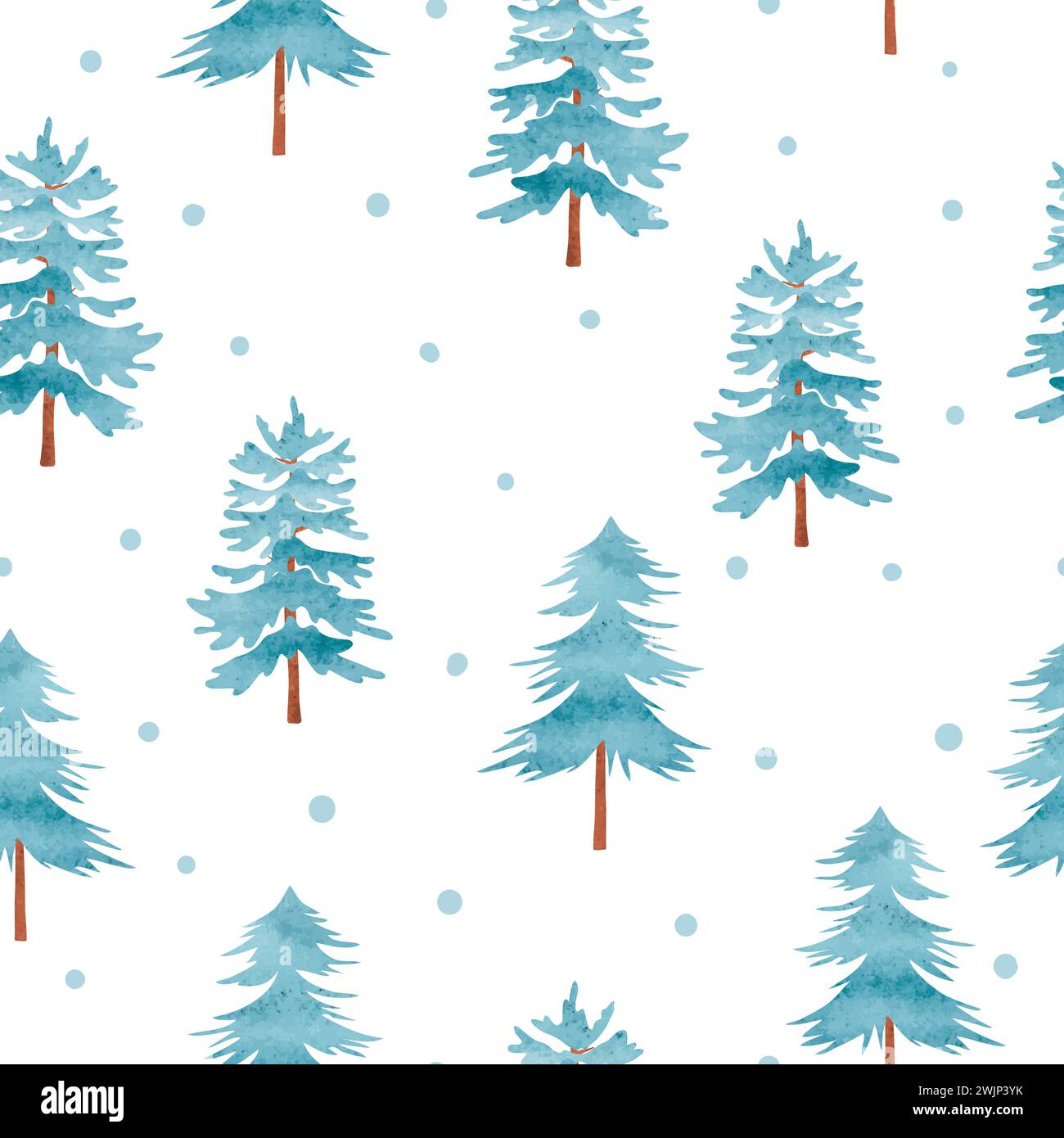 Christmas tree seamless pattern. Watercolor Noel firs print, winter ...