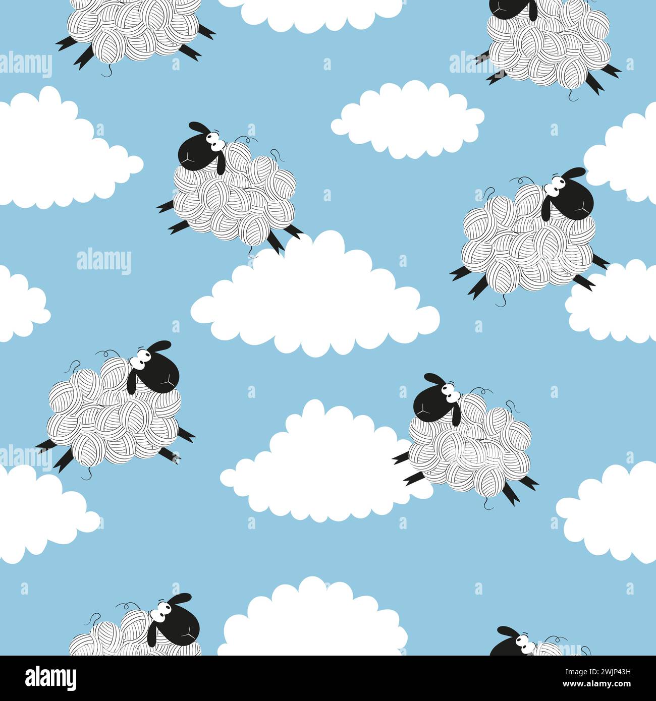 Cartoon sheep and clouds seamless pattern. Textile, fabric design Stock Vector