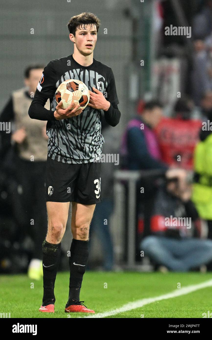 Merlin Röhl (34) of Freiburg pictured during the Uefa Europa League play-off -first leg game in the 2023-2024 season between Racing Club de Lens and SC Freiburg on February 15 , 2024 in Lens, France. (Photo by David Catry / Isosport) Stock Photo