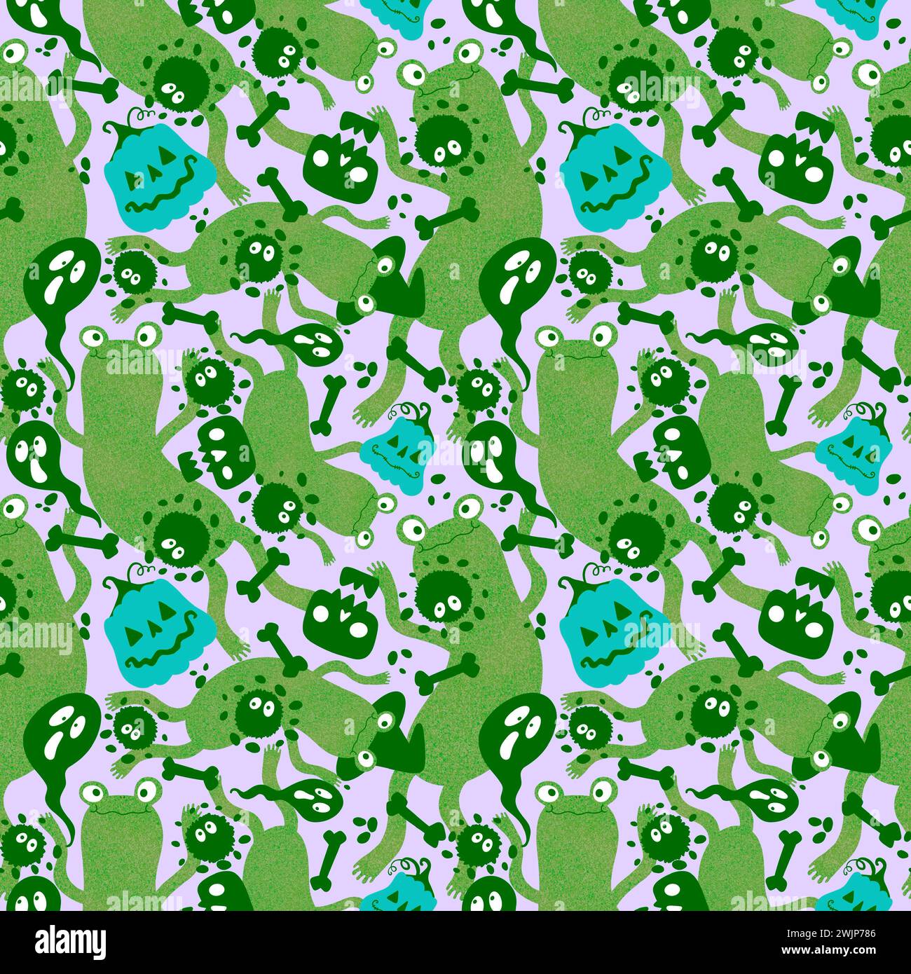 Halloween animals seamless frogs and pumpkins and ghost and skulls ...