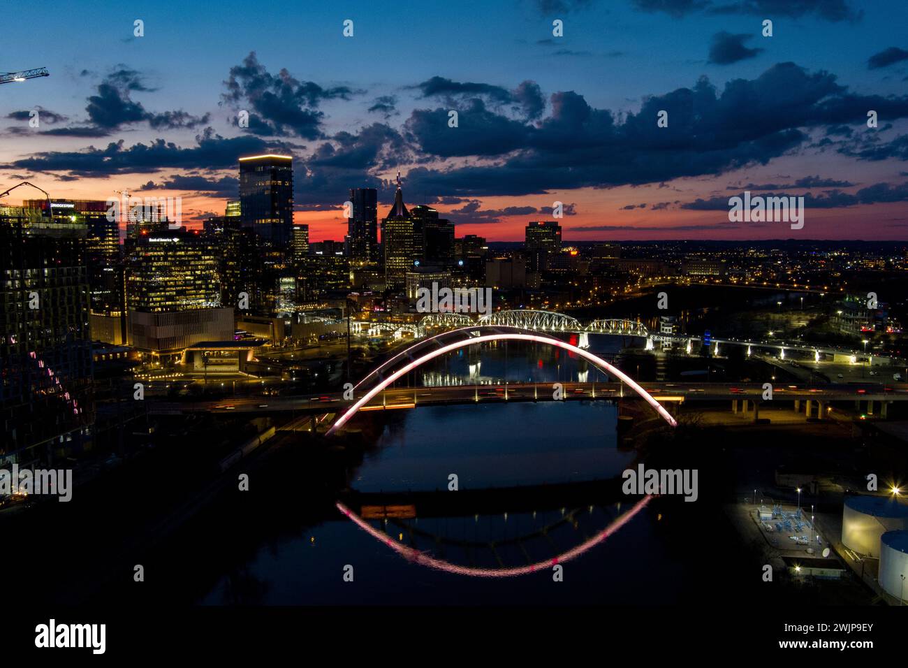 Nashville Skyline at Night Stock Photo