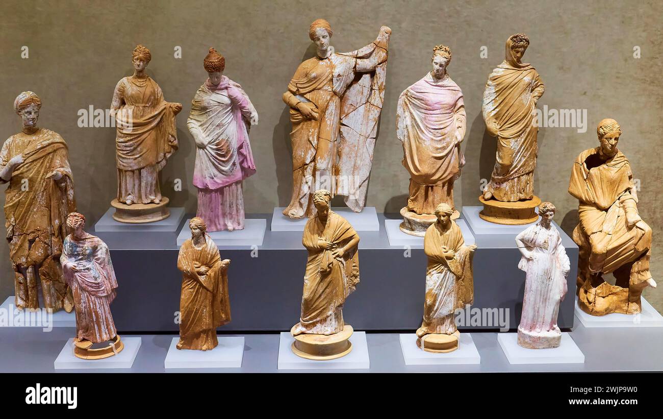 Votive offerings, collection of ancient Greek and Roman statues in a museum, Archaeological