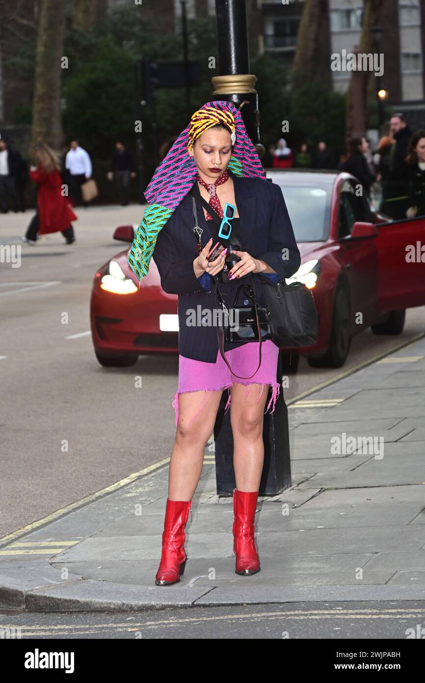 London, UK. 16th Feb, 2024. Fashionist attends the London Fashion Week ...