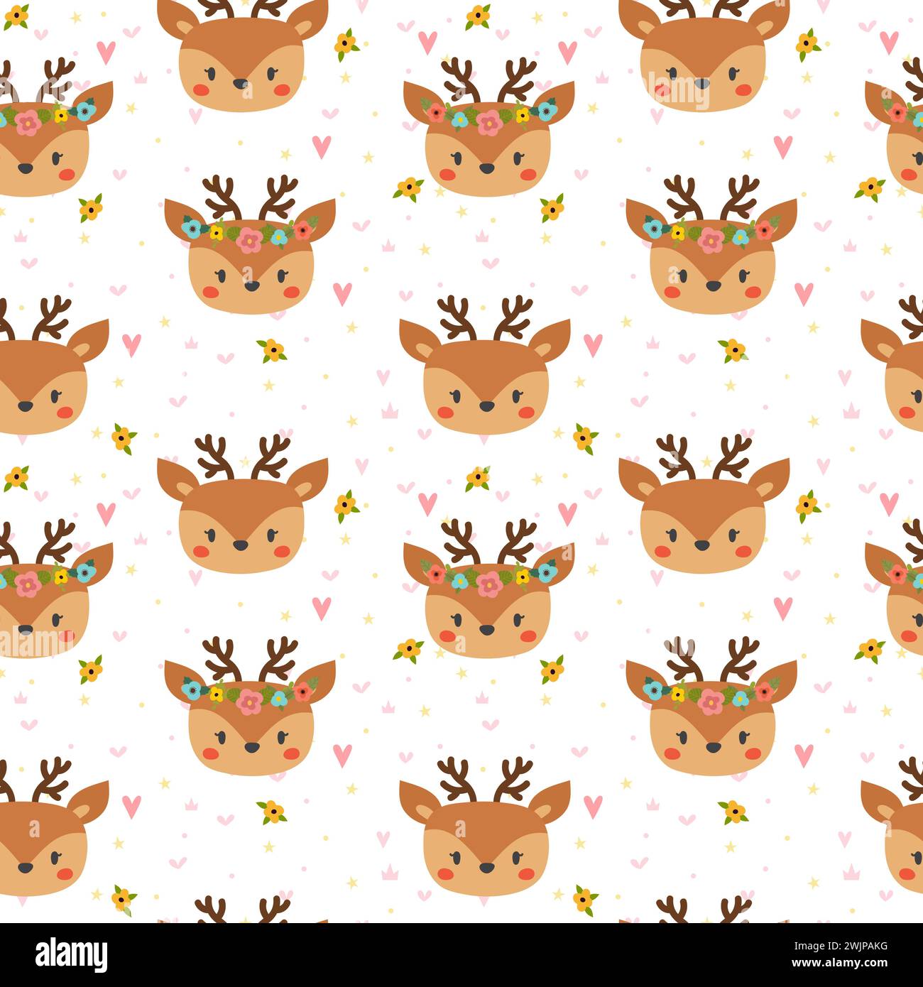 Cute seamless pattern for children with funny deers. Smile characters ...