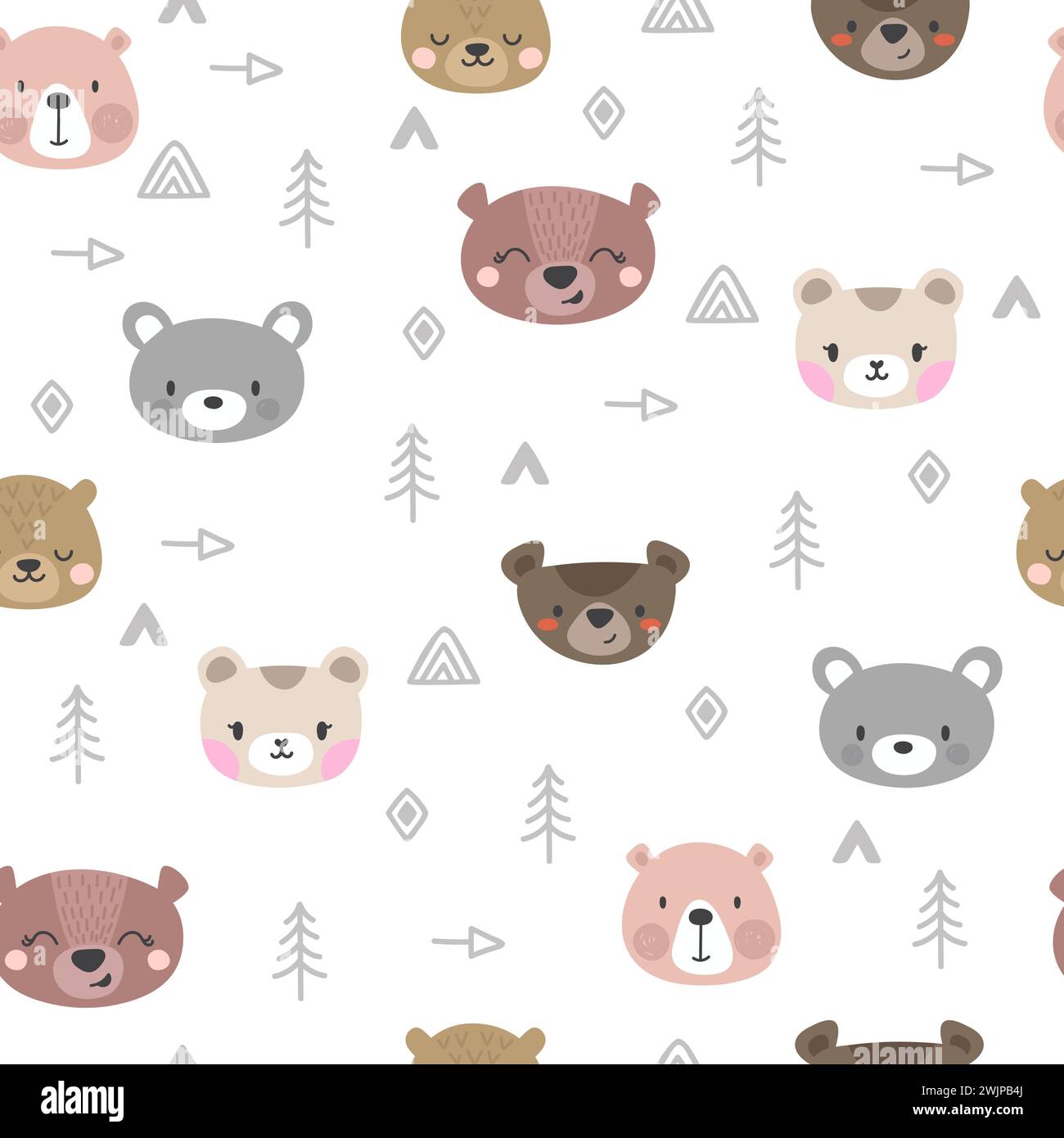 Tribal seamless pattern with cartoon bears. Abstract geometric art ...