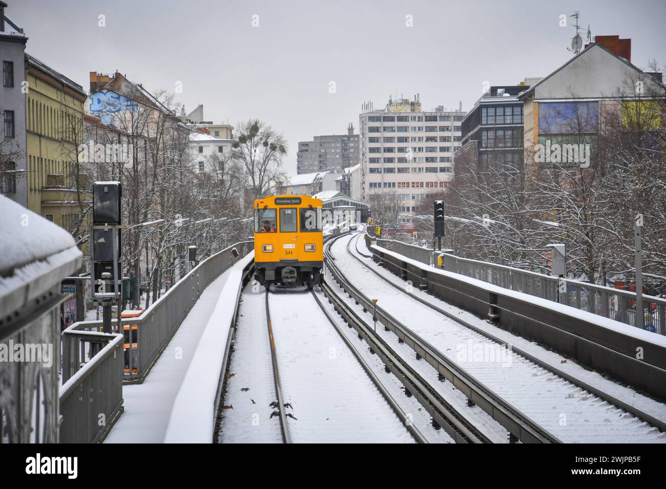 Berlin,Germany.01-15-2024.Berlin in wintertime with snow.Public transport ,U bahn Stock Photo