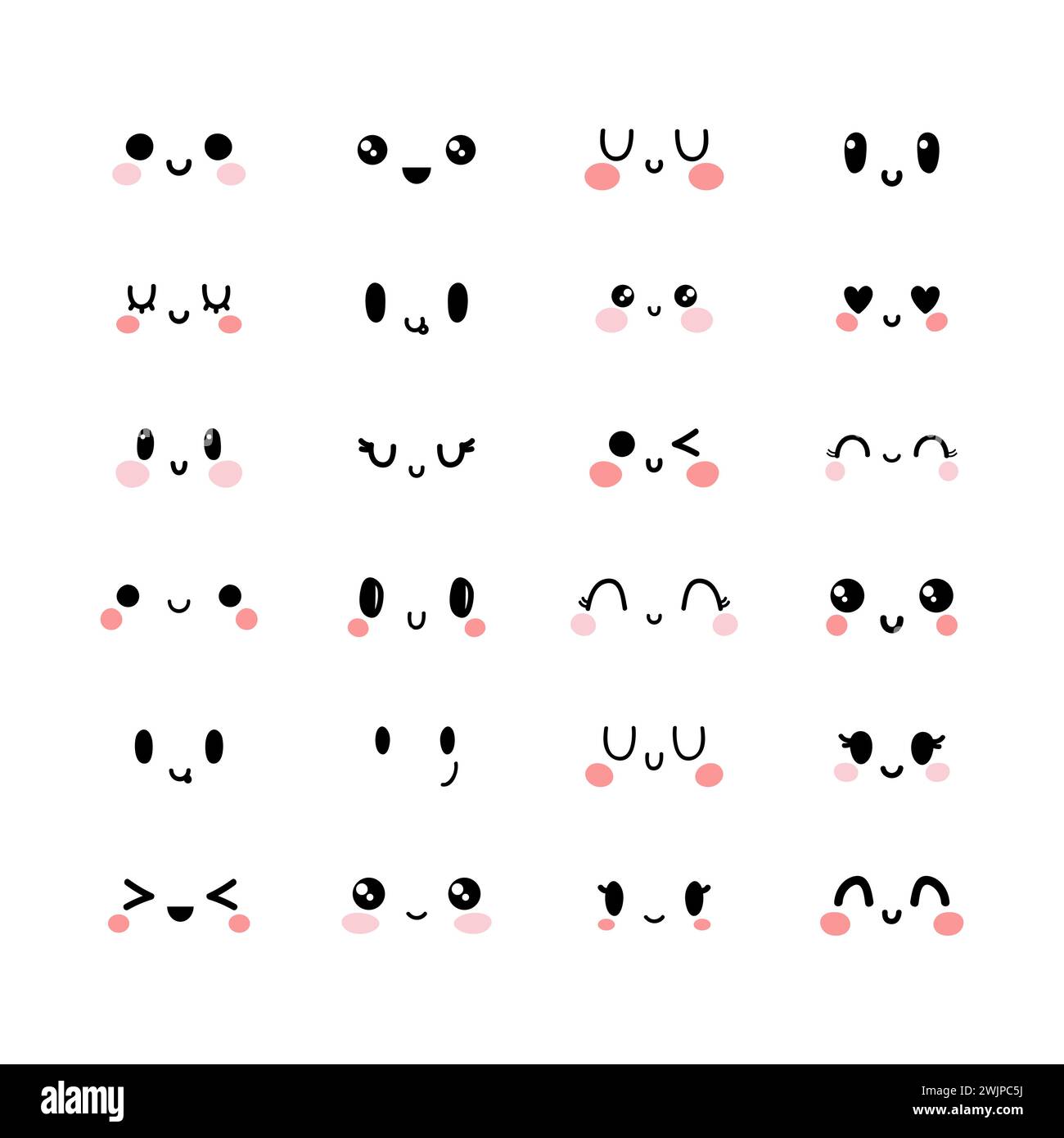 Emotional cute faces in kawaii style. Happy feelings. Emoji icons. Set of funny and lovely kawaii emoticon faces. Smile. Vector illustration Stock Vector