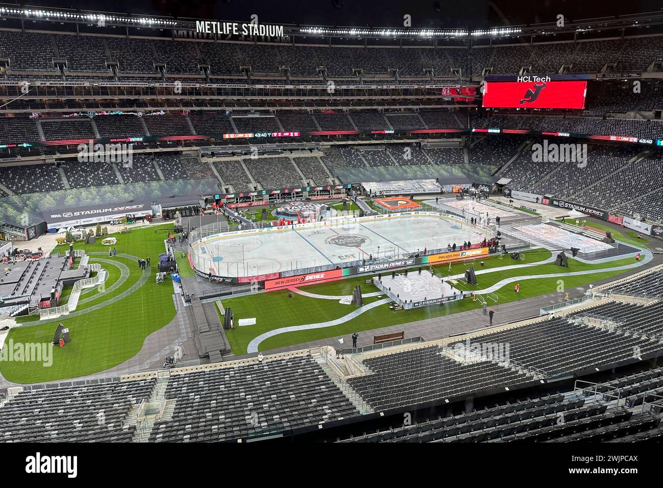 The outdoor rink is set up on the field for the NHL's Winter Classic