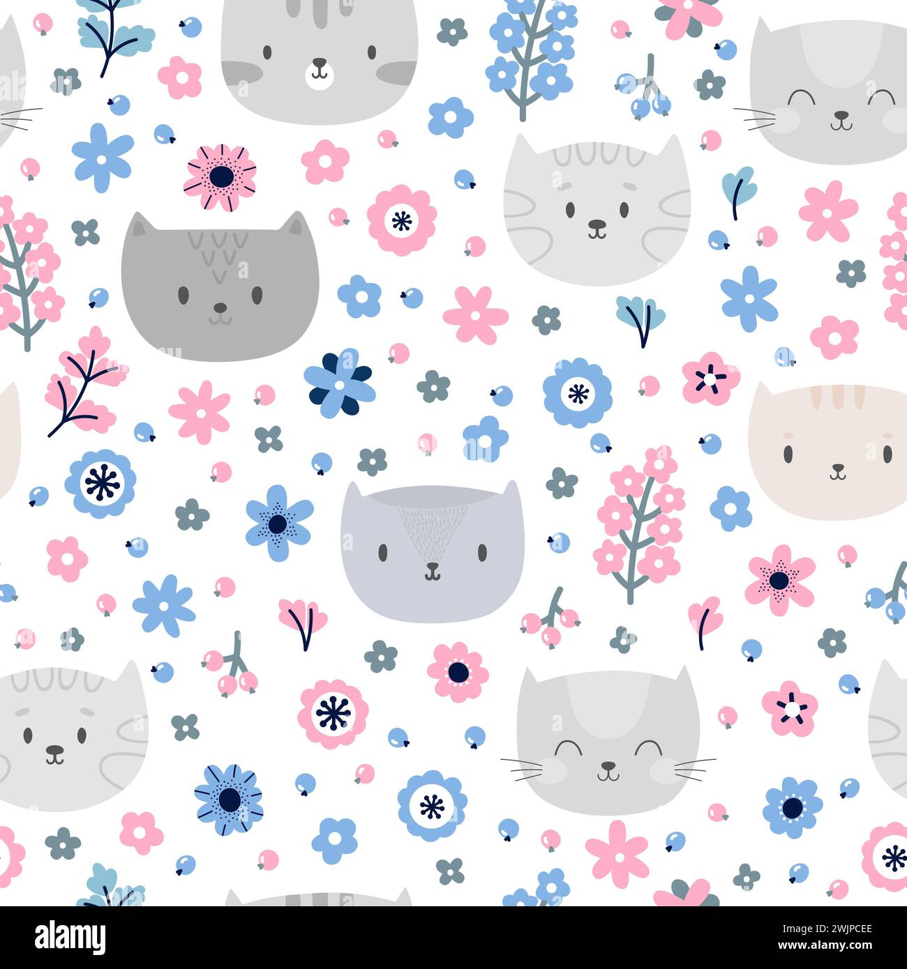 Cute background. Kids seamless pattern with cats. Funny animals on dark ...