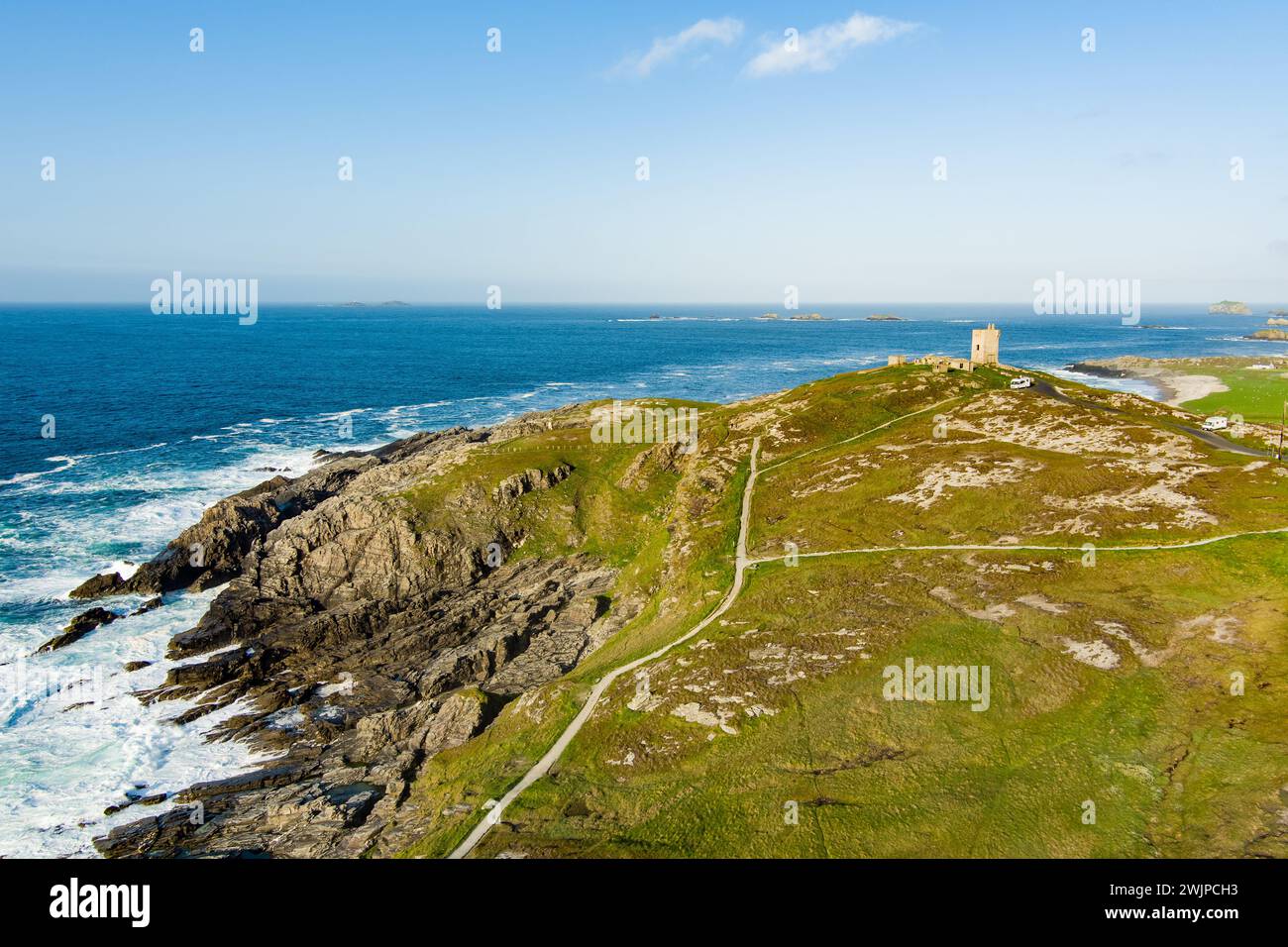 Aerial view of Banba's Crown, iconic gem of Malin Head, Ireland's