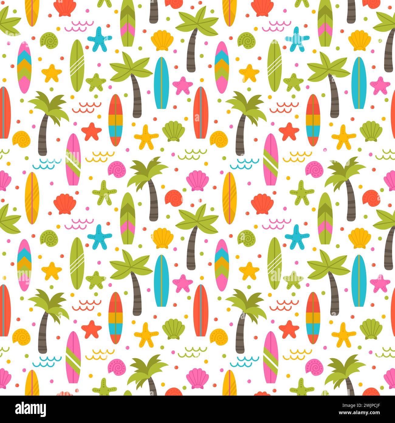 Hand drawn seamless summer pattern with beach icons. Background on a ...