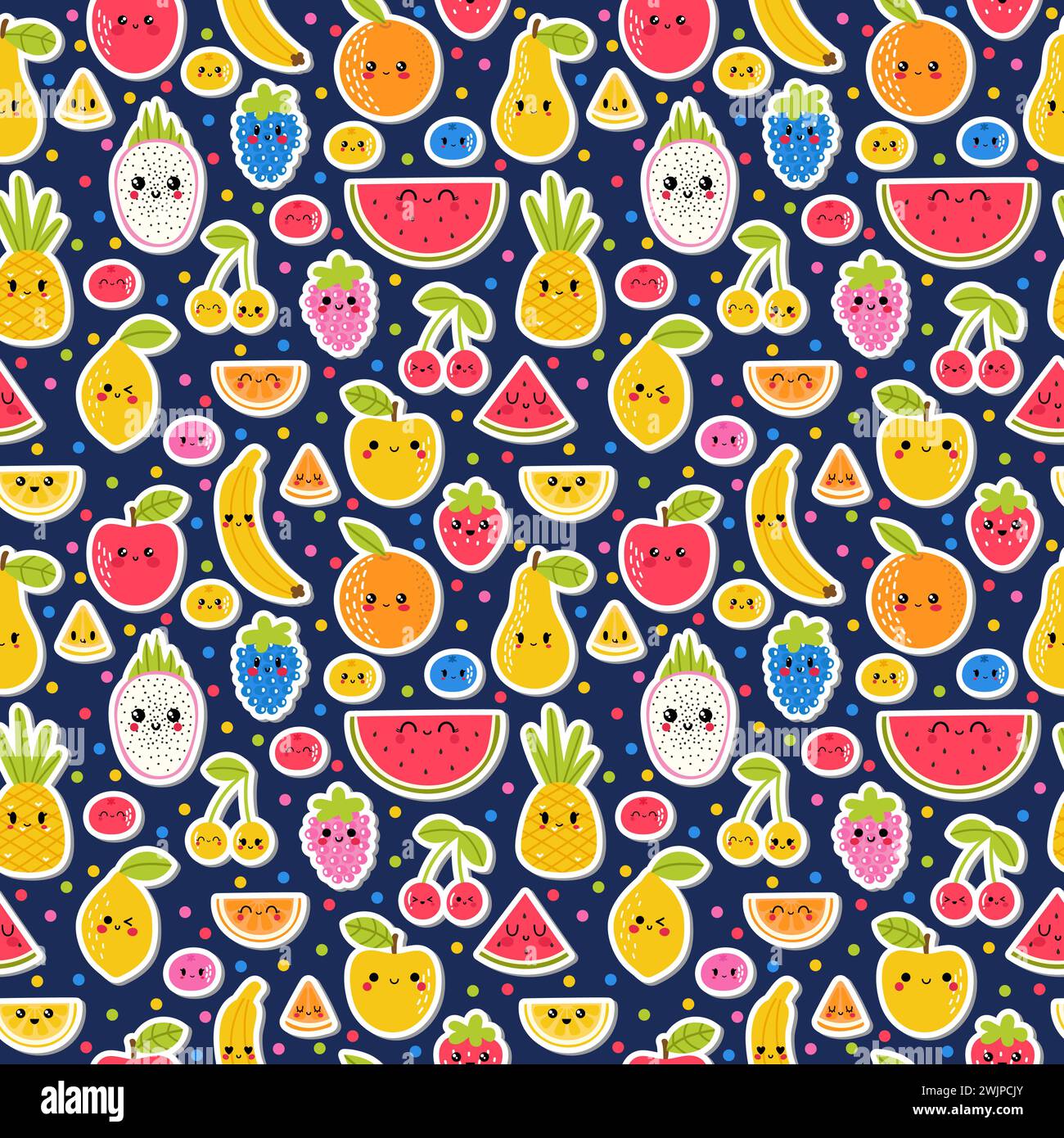Colorful hand drawn seamless pattern with summer tropical fruit and ...