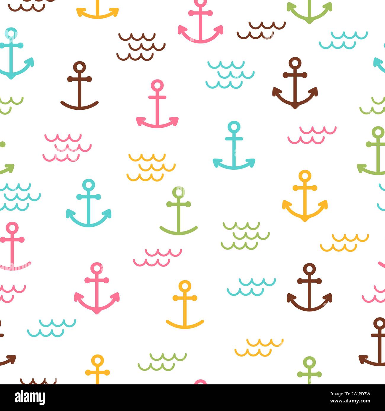 Summer sea seamless pattern with anchors. Cute marine background ...