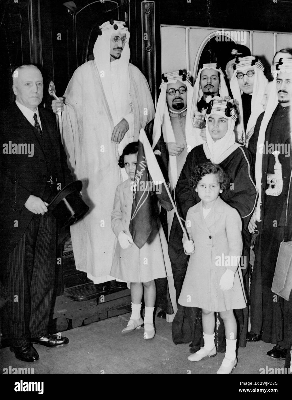 The Crown Prince of Laudi -- Arabia being farewelled at Victoria station, London, after the termination of a five weeks visit. August 29, 1935. (Photo by London News Agency press Ltd). Stock Photo