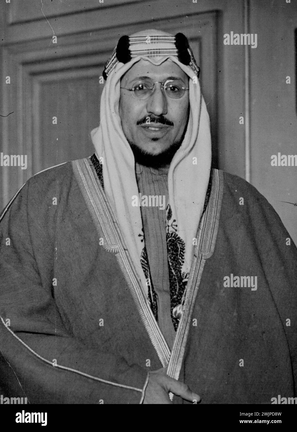 The Handsome Prince -- The Emir Saud crown prince of Saudi Arabia, has arrives in London. 6ft. 4 ins. tall, he is considered to be one of ***** in his country. March 03, 1947. Stock Photo