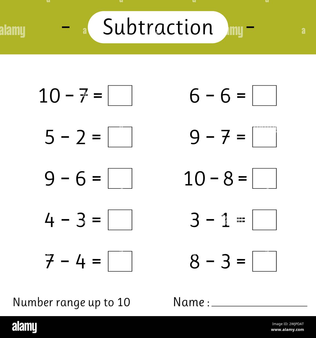 Subtraction. Number range up to 10. Math worksheet for kids ...