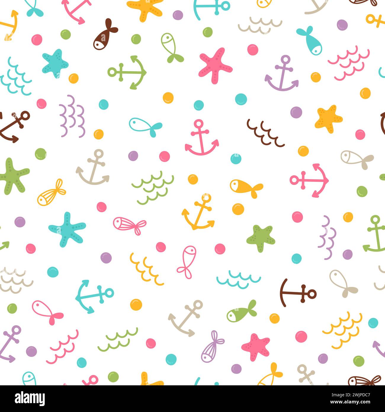 Cute sea summer seamless pattern with pearls, fishes and starfishes ...
