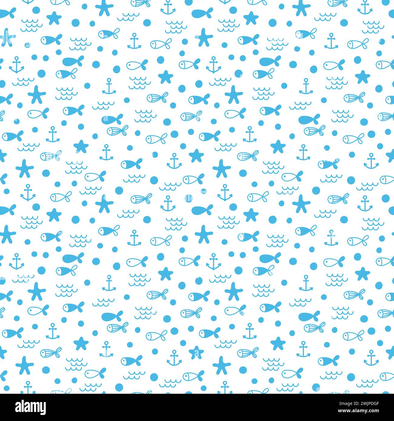 Summer sea seamless pattern with pearls, fishes and anchors. Cute ...