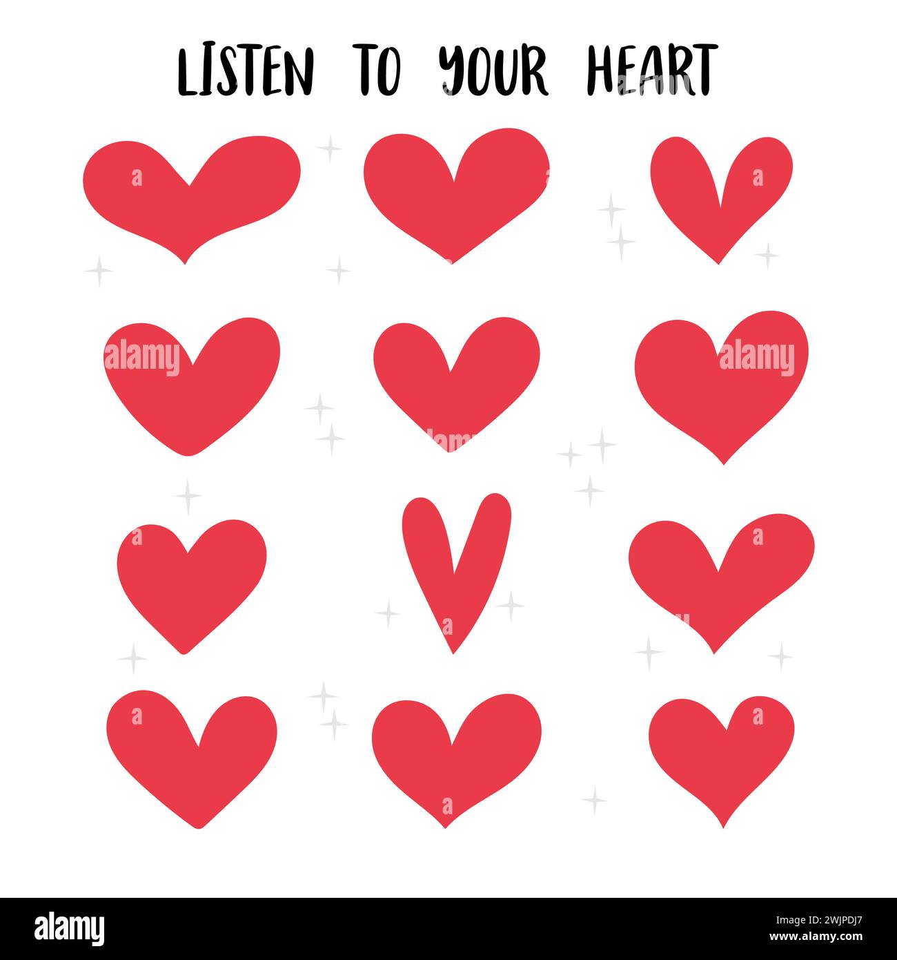 Set of hand drawn red heart icons. Love, wedding, Valentine day. For ...