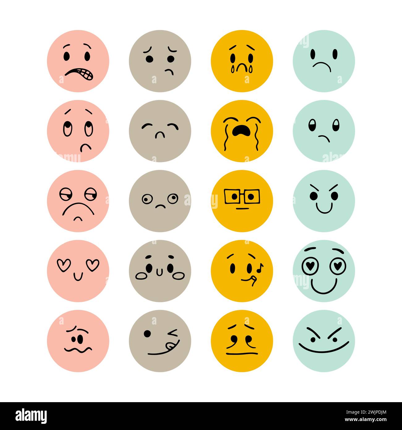 Set of hand drawn funny smiley faces. Sketched facial expressions set ...