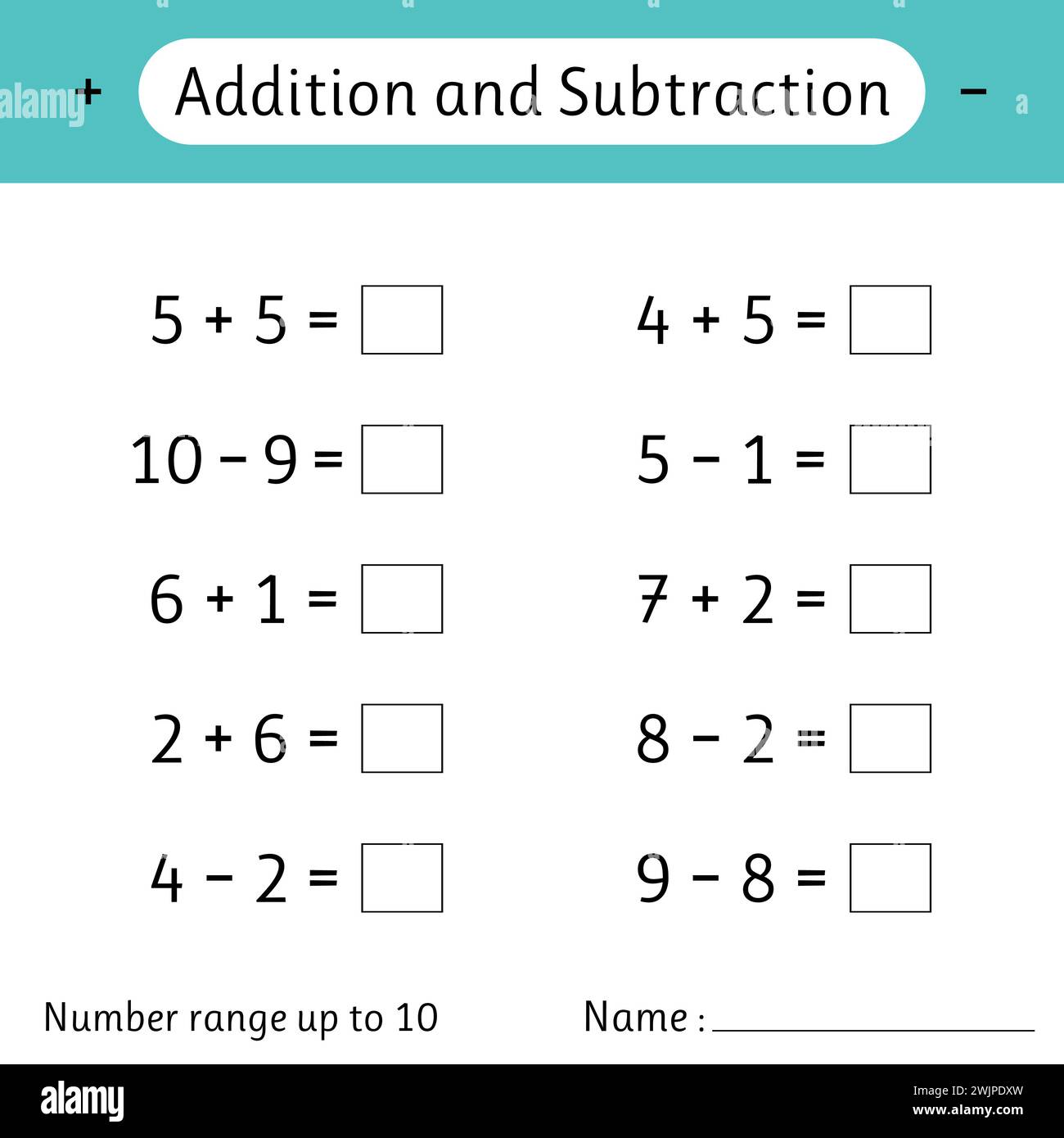 Addition and Subtraction. Number range up to 10. Math worksheet for ...