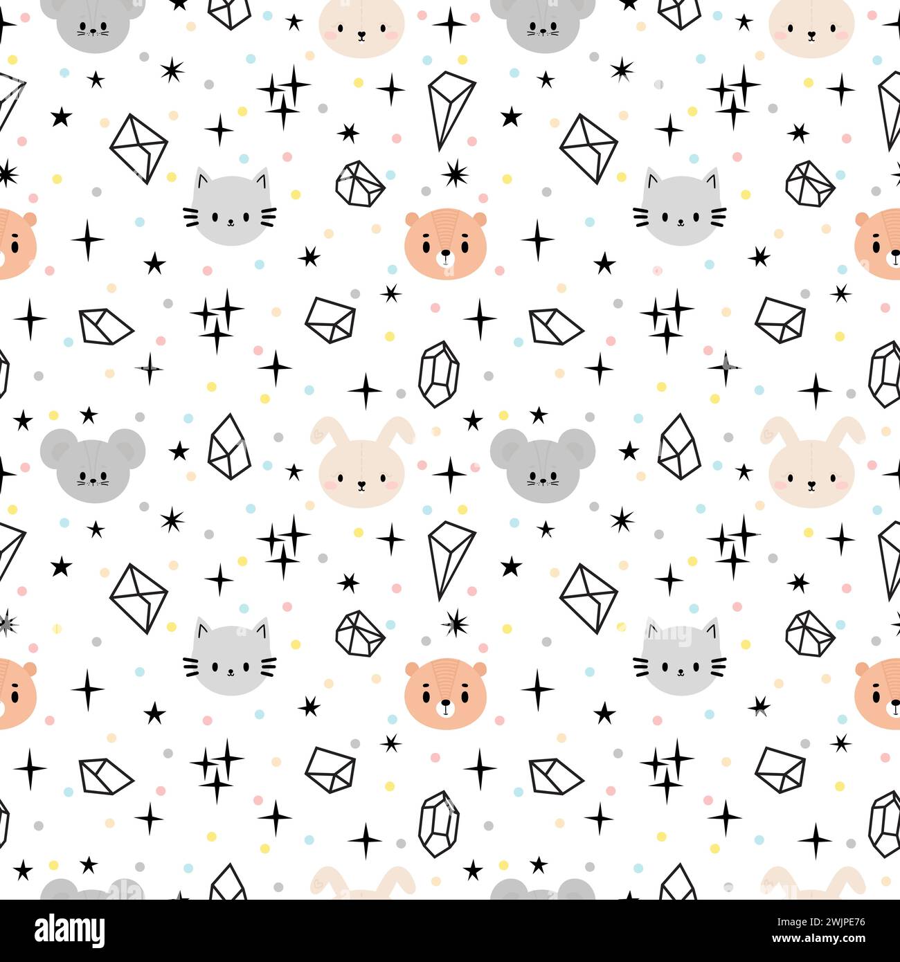 Scandinavian seamless pattern with cute animals. Tribal background. Creative baby texture for nursery, fabric, textile, clothes. Vector illustration Stock Vector