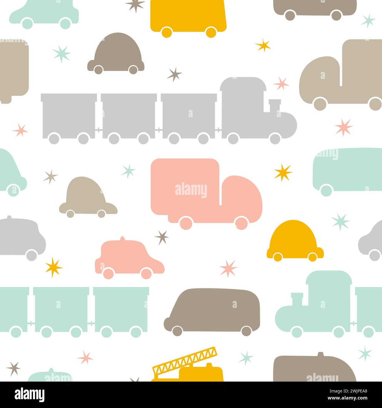 Cute seamless pattern with transport. Hand drawn cars. Cartoon background for children. Nursery style for kids. Vector illustration Stock Vector