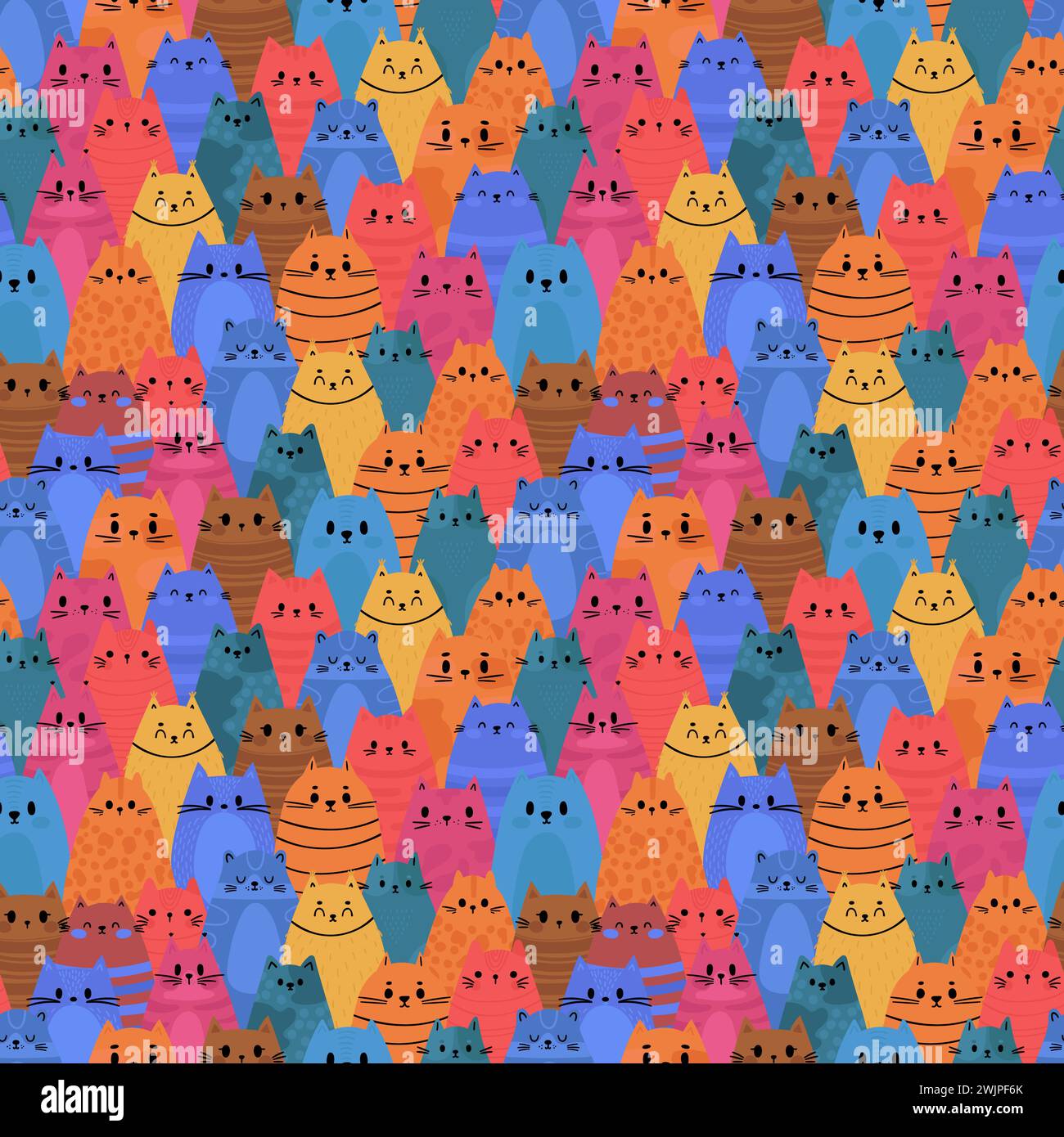 Cute seamless pattern with funny cats and kittens. Doodle characters of ...
